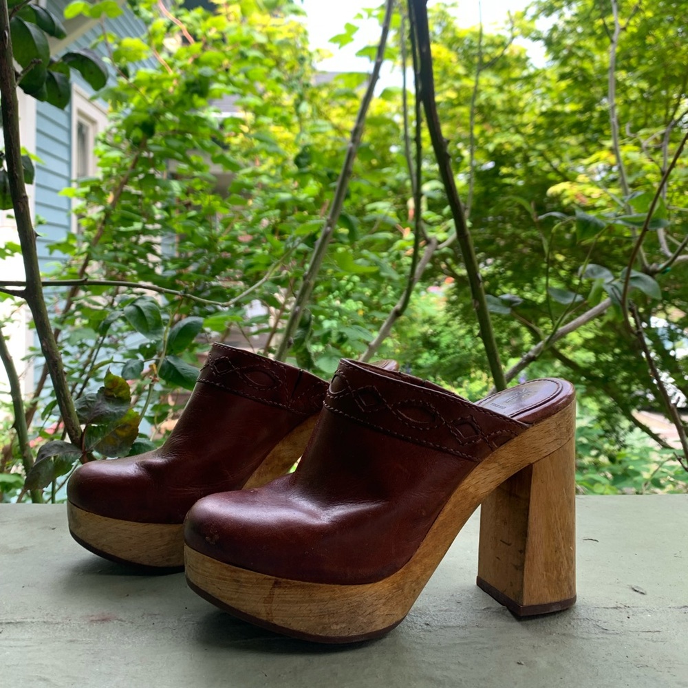 Frye Wood Mules